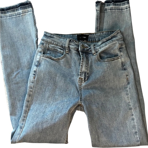 Heyson Light Blue Denim Jeans Boot Cut With Raw Hem Slit Size 3 - Picture 1 of 4